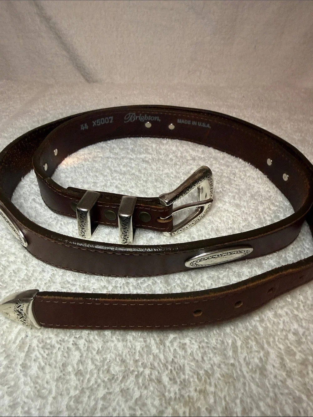 Brighton Burgundy Leather Belt with Silver-Tone Accents